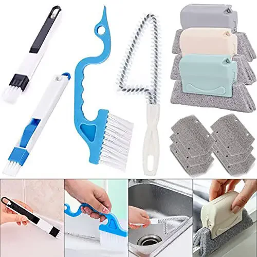 Window Groove Cleaning Brush, 13 PCS Hand-held Magic Window Track Cleaning Tools, Window or Sliding Door Track Cleaner for Sliding Door, Sill, Tile Lines, Shutter, Car Vents, Keyboard, Small Clean Kit - 6