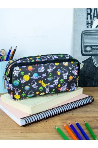 Pencil Box Astronaut Two Compartment Vegan Leather (Double Eyeglass Case)-Set of 2 Astronaut - 1