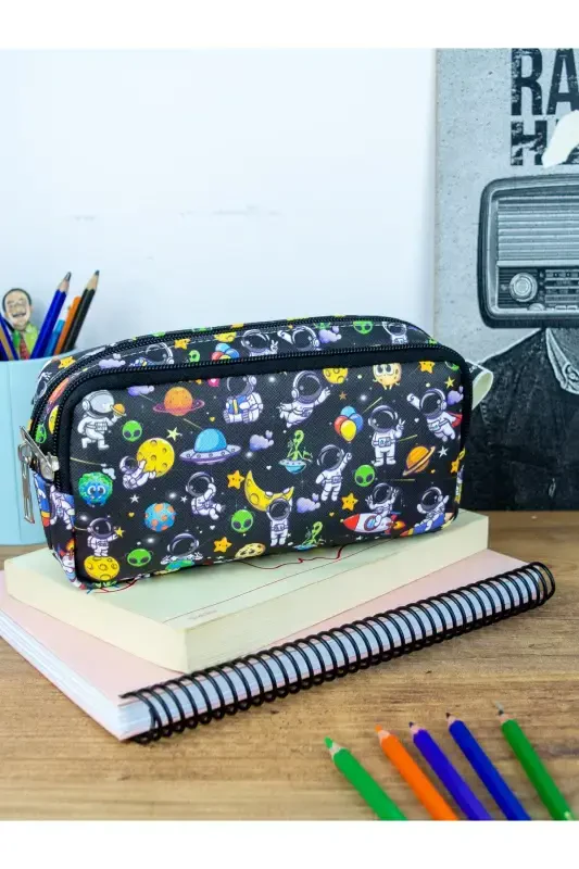 Pencil Box Astronaut Two Compartment Vegan Leather (Double Eyeglass Case)-Set of 2 Astronaut - 1