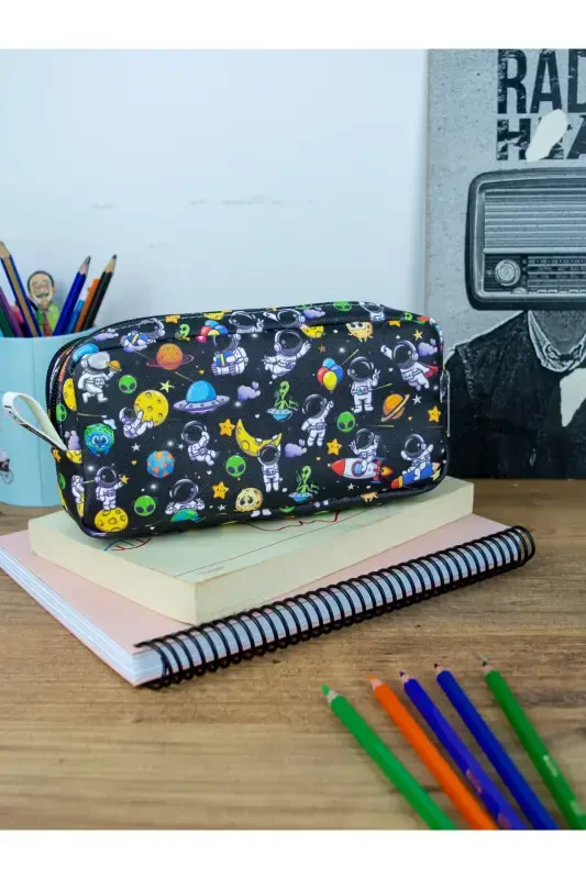 Pencil Box Astronaut Two Compartment Vegan Leather (Double Eyeglass Case)-Set of 2 Astronaut - 2