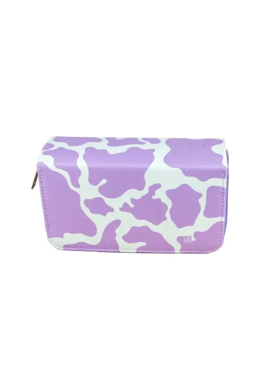 Pencil Box Cow Lilac Vegan Leather Three Compartment (pencil case)-Cow Lilac White - 2