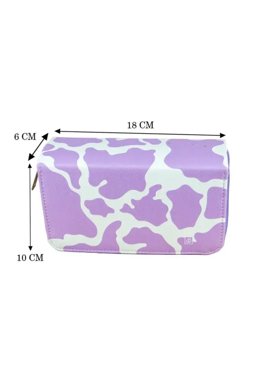 Pencil Box Cow Lilac Vegan Leather Three Compartment (pencil case)-Cow Lilac White - 4