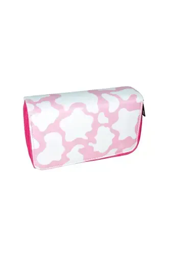Pencil Box Cow Pattern Candy-Pink Organizer Vegan Leather Three Compartments (pencil case)-3 Candy - ONESIZE (1)