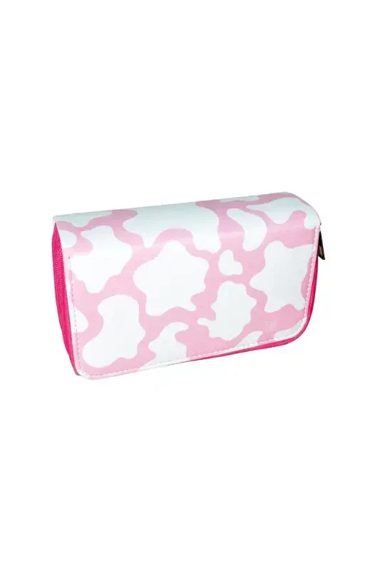 Pencil Box Cow Pattern Candy-Pink Organizer Vegan Leather Three Compartments (pencil case)-3 Candy - 2