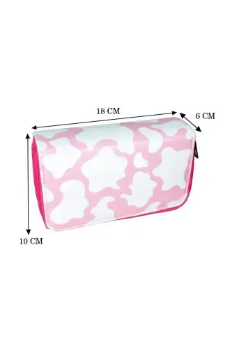 Pencil Box Cow Pattern Candy-Pink Organizer Vegan Leather Three Compartments (pencil case)-3 Candy - 4