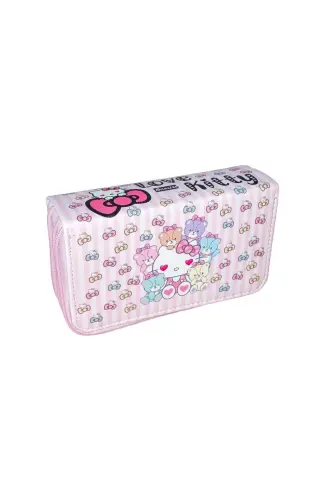 Pencil Box Love Kitty Themed Kawaii Pattern Organizer Vegan Leather Three Compartment (Pencil Case)-3-piece Love Kitty - 2