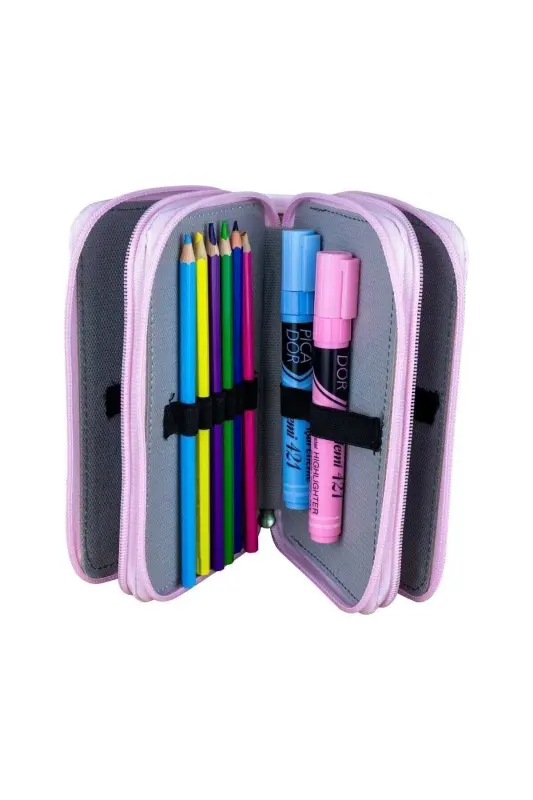 Pencil Box Love Kitty Themed Kawaii Pattern Organizer Vegan Leather Three Compartment (Pencil Case)-3-piece Love Kitty - 5