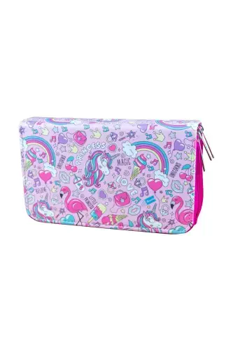 Pencil Box Princess Unicorn Vegan Leather Three Compartment (pencil case)-Princess Unicorn Pink Zipper - ONESIZE (1)