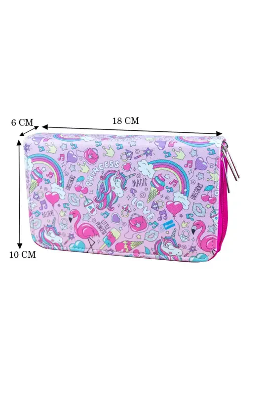 Pencil Box Princess Unicorn Vegan Leather Three Compartment (pencil case)-Princess Unicorn Pink Zipper - 4