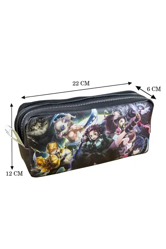 Pencil Case Anime Slayer Themed Two Compartment Vegan Leather (Double Eyed Pencil Case)-2pcs Anime Demon Slayer - 3