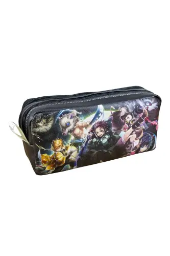 Pencil Case Anime Slayer Themed Two Compartment Vegan Leather (Double Eyed Pencil Case)-2pcs Anime Demon Slayer - 5