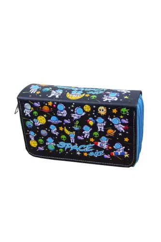 Pencil Case Astronaut Kawaii Pattern Organizer Three Compartment (Pencil Holder)-Astronaut Blue - SIZE (1)