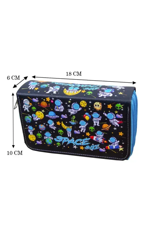 Pencil Case Astronaut Kawaii Pattern Organizer Three Compartment (Pencil Holder)-Astronaut Blue - 4
