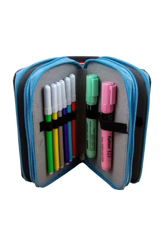 Pencil Case Astronaut Kawaii Pattern Organizer Three Compartment (Pencil Holder)-Astronaut Blue - 5