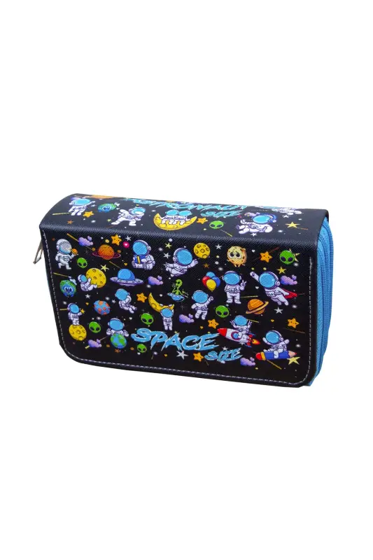 Pencil Case Astronaut Kawaii Pattern Organizer Three Compartment (Pencil Holder)-Astronaut Blue - 3