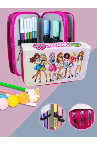 Pencil Case Beverly Hills Fashions Vegan Leather Three Compartments (PENAL)-Beverly Hills Fashions 