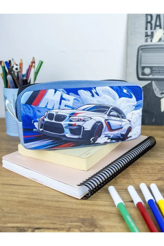 Pencil Case Cars Two Compartment Vegan Leather (Double Pocket Pencil Case)-2pcs Cars - 2