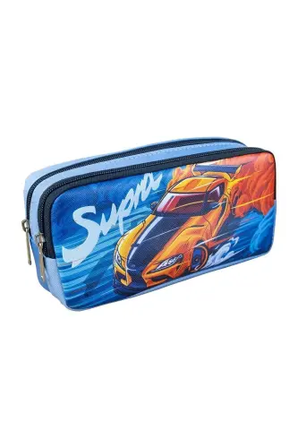 Pencil Case Cars Two Compartment Vegan Leather (Double Pocket Pencil Case)-2pcs Cars - 3