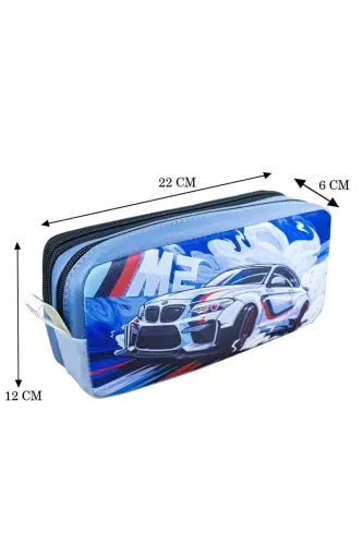 Pencil Case Cars Two Compartment Vegan Leather (Double Pocket Pencil Case)-2pcs Cars - 4