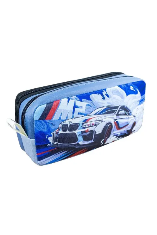 Pencil Case Cars Two Compartment Vegan Leather (Double Pocket Pencil Case)-2pcs Cars - 12