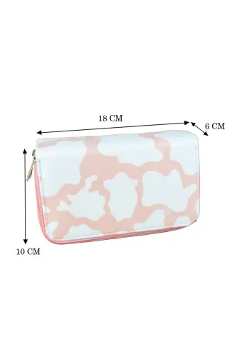 Pencil Case Cow Pattern Pink Vegan Leather Three Compartments (pencil case)-Cow Pattern Pink - 4