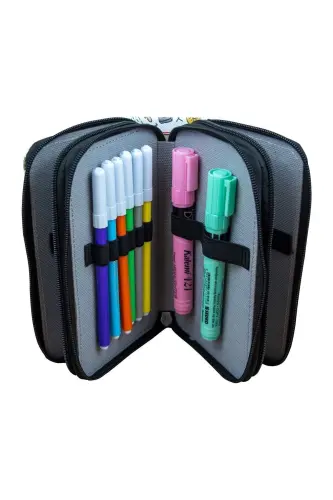 Pencil Case Cow Pattern Vegan Leather Three Compartments (Pencil Box)-Cow Black - 5