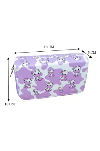 Pencil Case Cows Lilac Vegan Leather Three Compartments (PEN CASE)-Cows Lilac - 4