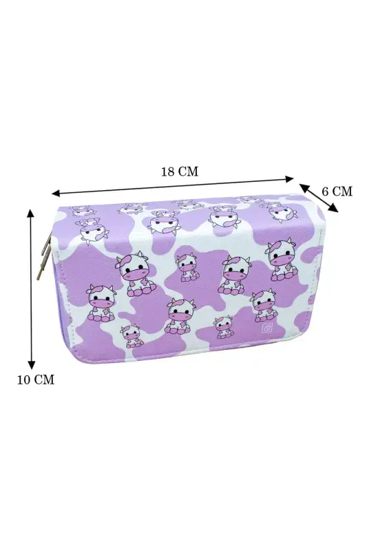 Pencil Case Cows Lilac Vegan Leather Three Compartments (PEN CASE)-Cows Lilac - 4