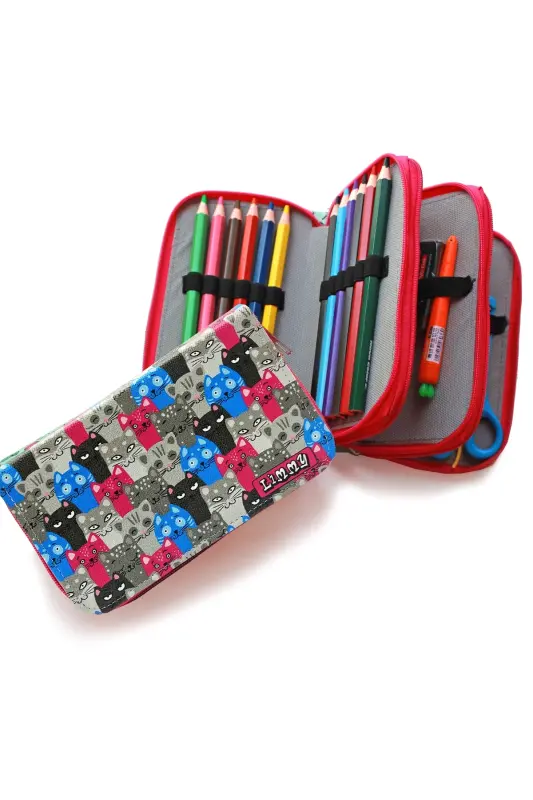 Pencil Case Cute Cats Kawaii Organizer Three Compartment Pencil Holder-Cute Cats - 3