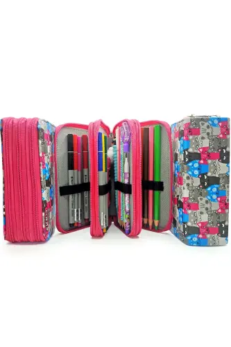 Pencil Case Cute Cats Kawaii Organizer Three Compartment Pencil Holder-Cute Cats - 5