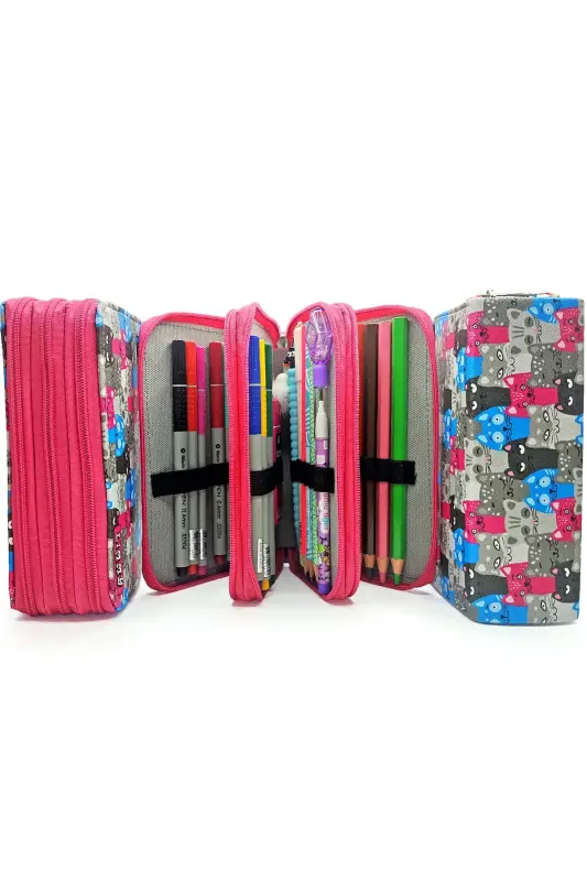 Pencil Case Cute Cats Kawaii Organizer Three Compartment Pencil Holder-Cute Cats - 5