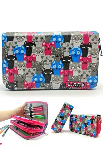Pencil Case Cute Cats Kawaii Organizer Three Compartment Pencil Holder-Cute Cats - 1