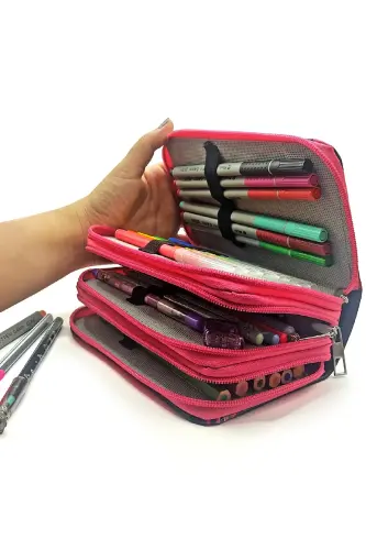 Pencil Case Flamingo Black Kawaii Organizer Pencilcase Vegan Leather Three Compartment Pencil Holder-colorful15 - 4