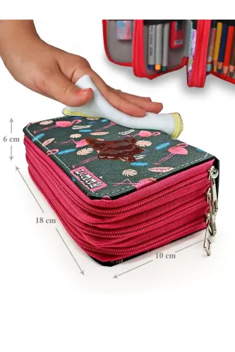 Pencil Case Flamingo Black Kawaii Organizer Pencilcase Vegan Leather Three Compartment Pencil Holder-colorful15 - 6