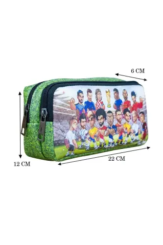 Pencil Case Football Themed Two Compartment Vegan Leather (Double Pocket Pencil Case) - 2 Football Themed - 3