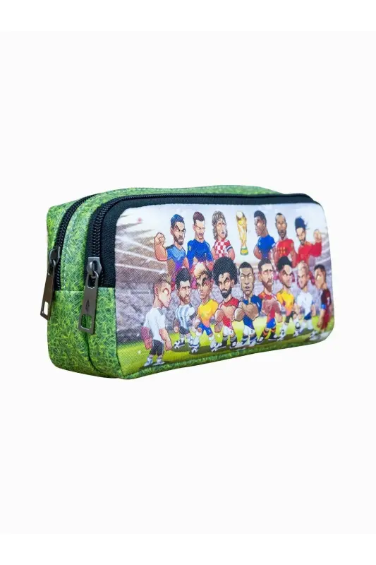 Pencil Case Football Themed Two Compartment Vegan Leather (Double Pocket Pencil Case) - 2 Football Themed - 5