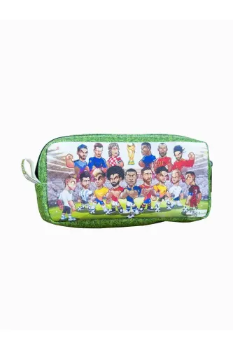 Pencil Case Football Themed Two Compartment Vegan Leather (Double Pocket Pencil Case) - 2 Football Themed - 3