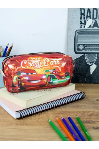 Pencil Case Lightning Themed Two Compartment Vegan Leather (DOUBLE PEN CASE)-Pack of 2 Lightning - ONESIZE (1)