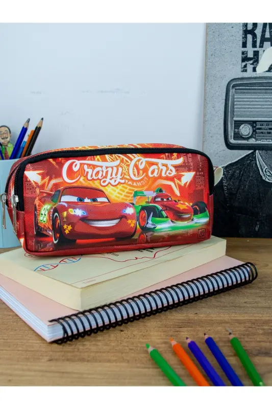 Pencil Case Lightning Themed Two Compartment Vegan Leather (DOUBLE PEN CASE)-Pack of 2 Lightning - 1
