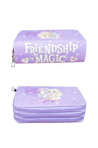 Pencil Case Magic Unicorn Lilac Vegan Leather Three Compartment (pencil case)-Magic Unicorn Lilac - 3