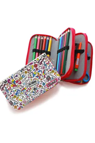 Pencil Case Music Patterned Kawaii Organizer Pencil Box Vegan Leather Three Compartment Pencil Case-colorful4 - 3