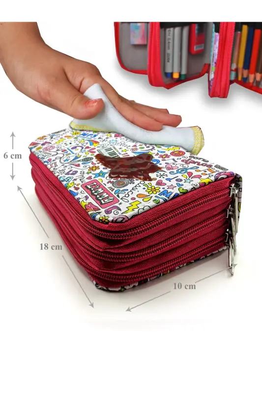 Pencil Case Music Patterned Kawaii Organizer Pencil Box Vegan Leather Three Compartment Pencil Case-colorful4 - 6