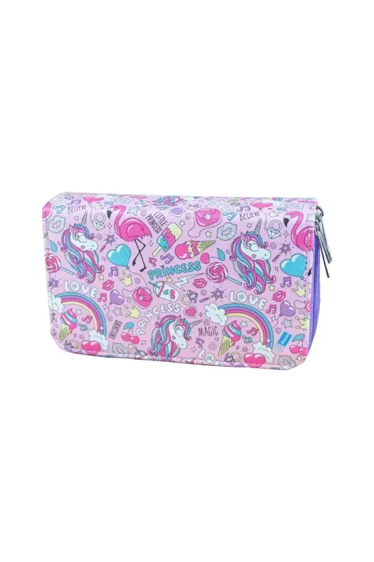 Pencil Case Princess Unicorn Vegan Leather Three Compartment (pencil case)-Princess Unicorn Purple Zipper - 2