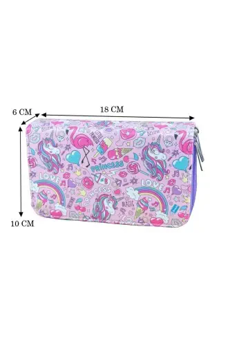 Pencil Case Princess Unicorn Vegan Leather Three Compartment (pencil case)-Princess Unicorn Purple Zipper - 4