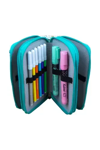 Pencil Case Queen Unicorn Kawaii Vegan Leather Three Compartment (pencil case)-Queen Unicorn Green Zipper - 5