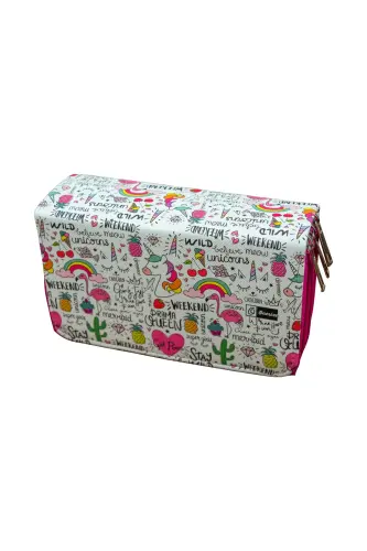 Pencil Case Queen Unicorn Kawaii Vegan Leather Three Compartments (pencil case)-Queen Unicorn Pink Zipper - ONESIZE (1)