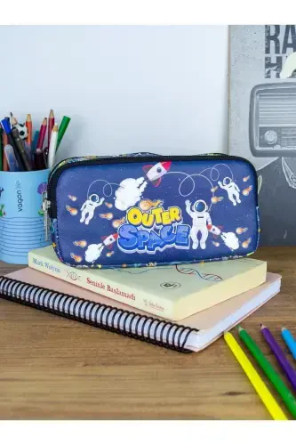 Pencil Case Space Walk Vegan Leather Two Compartment Vegan Leather (DOUBLE-EYE PENCIL BOX)-Set of 2 Space Walk - 1