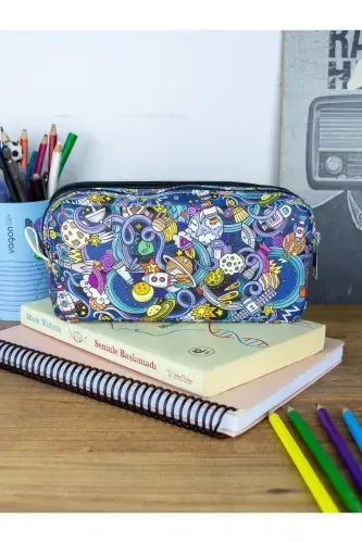 Pencil Case Space Walk Vegan Leather Two Compartment Vegan Leather (DOUBLE-EYE PENCIL BOX)-Set of 2 Space Walk - ONESIZE (1)