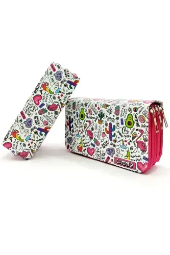 Pencil Case Unicorn-flamingo-avocado Patterned Kawaii Organizer Pencil Box Three Compartment Pencil Case-colorful2 - 2