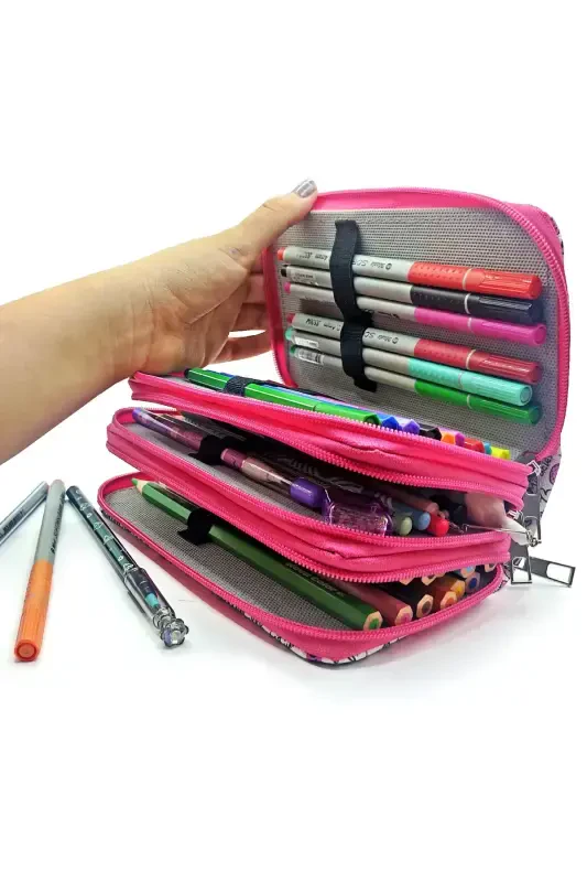 Pencil Case Unicorn-flamingo-avocado Patterned Kawaii Organizer Pencil Box Three Compartment Pencil Case-colorful2 - 4